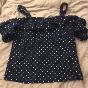 Blue and polka dot off shoulder tank